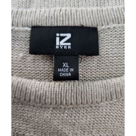 Iz Byer Womens Beige Knit Sweater With Sheer White Hemline XL Acrylic/Polyester - Picture 3 of 4